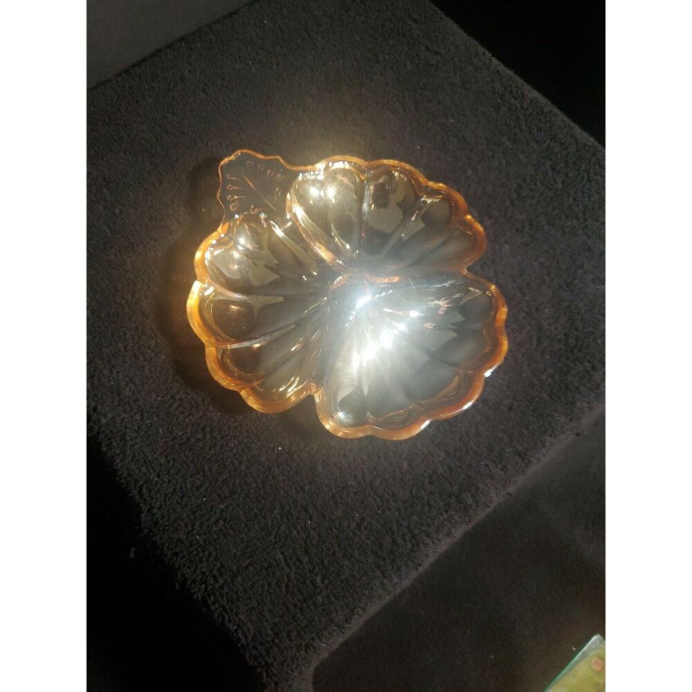 Carnival Glass Amber Marigold 3 Section Candy Trinket Dish-EUC